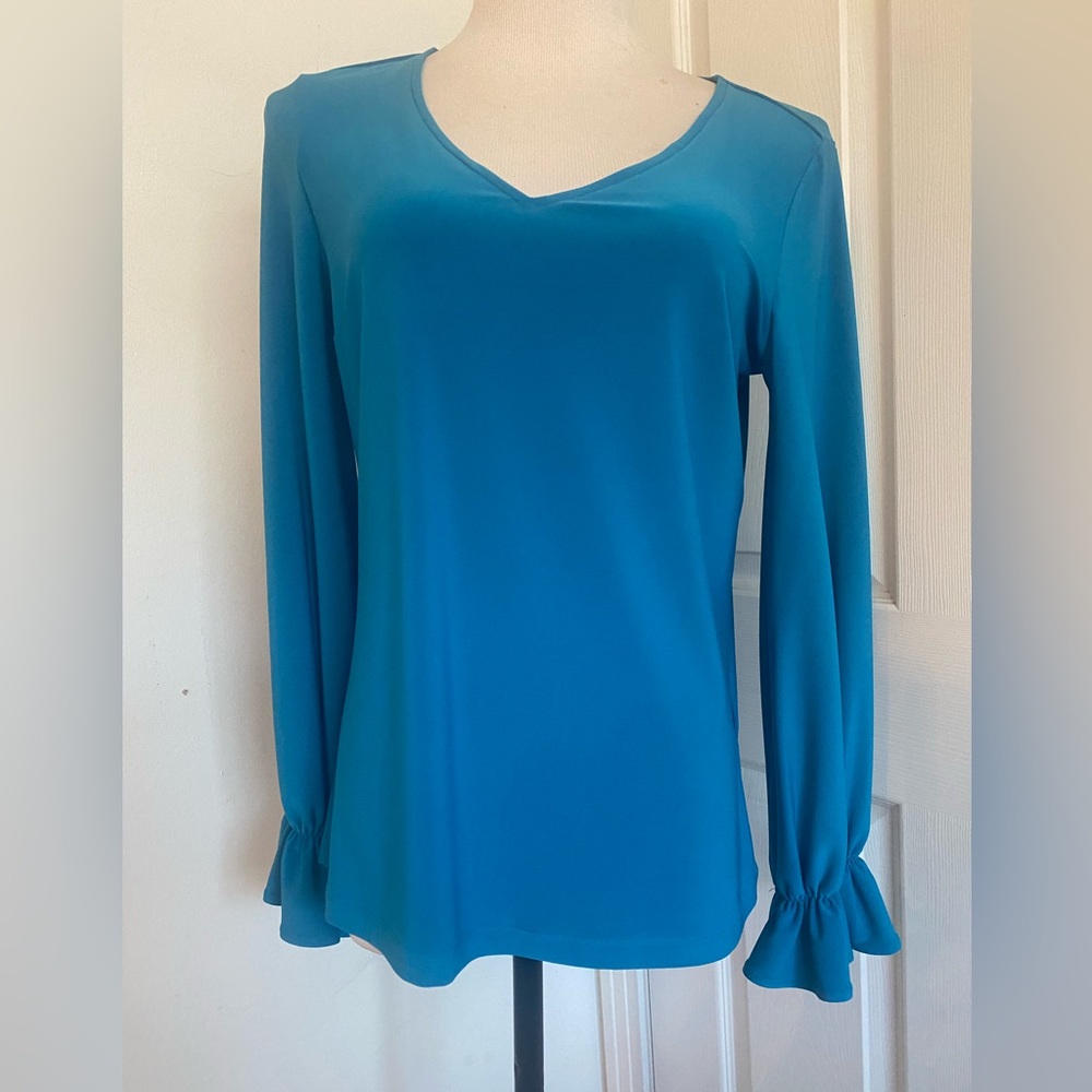 Joseph Ribkoff Pacific Blue Ruffled Cuff Top - Picture 2 of 9